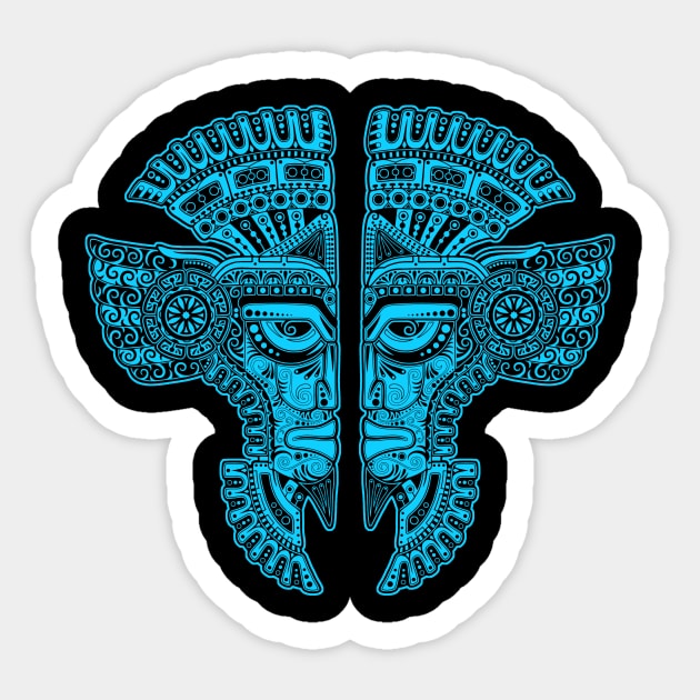 Blue and Black Mayan Twins Mask Illusion Sticker by jeffbartels